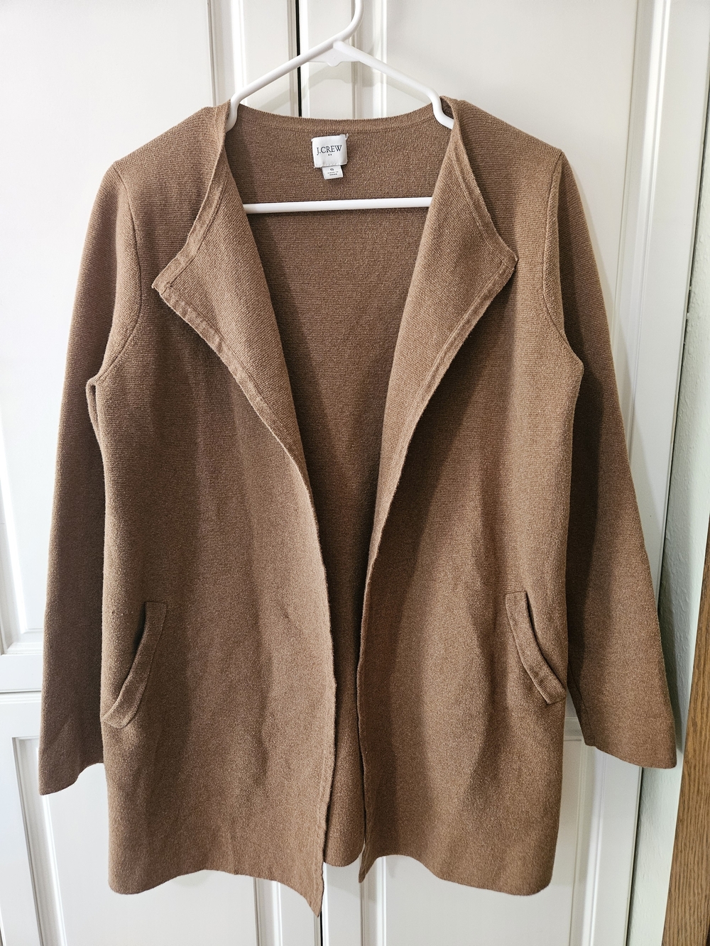 J. Crew 100% Cotton Tan Cardigan Coatigan Minimalist Boho Chic Dark Academia